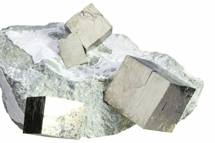 Four Shiny Natural Pyrite Cubes in Rock - Navajun, Spain #361775